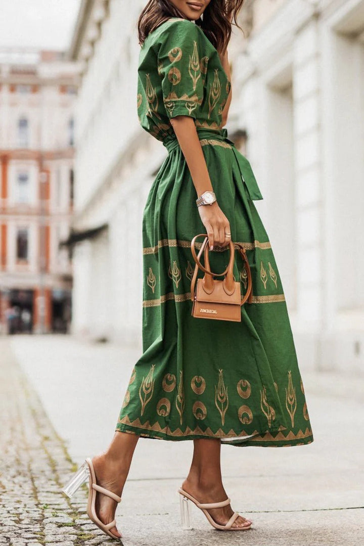 Women's Boho Midi Dress | Printed Belted