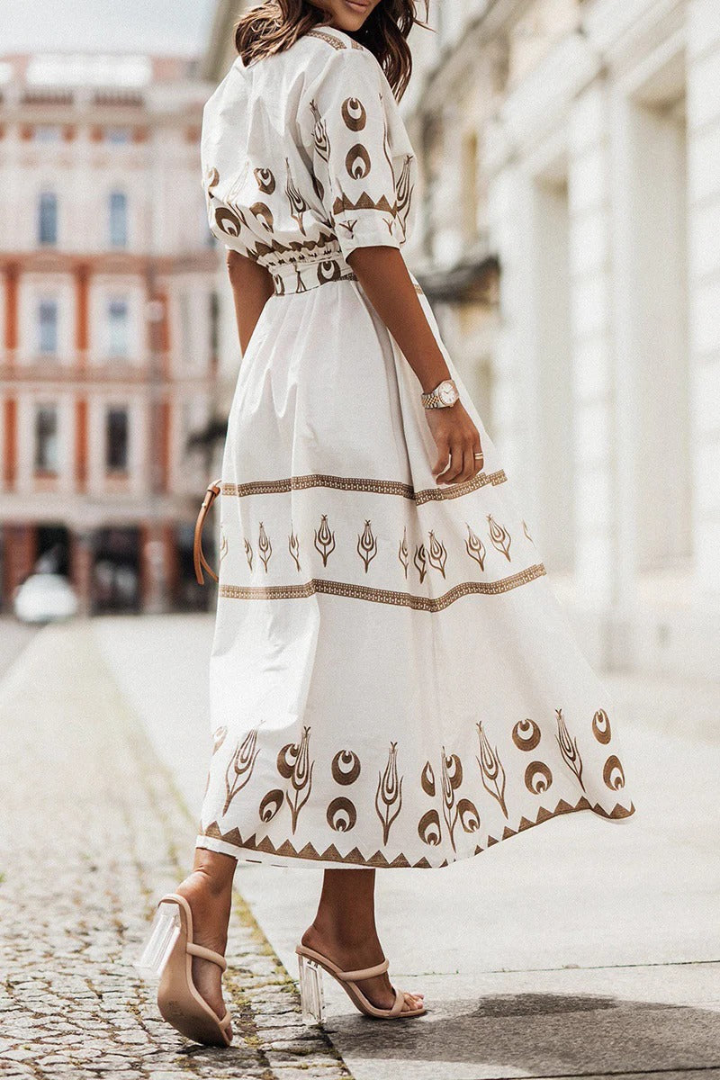 Women's Boho Midi Dress | Printed Belted