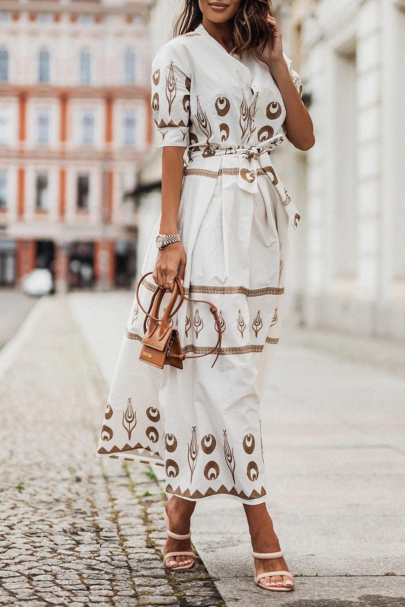 Women's Boho Midi Dress | Printed Belted