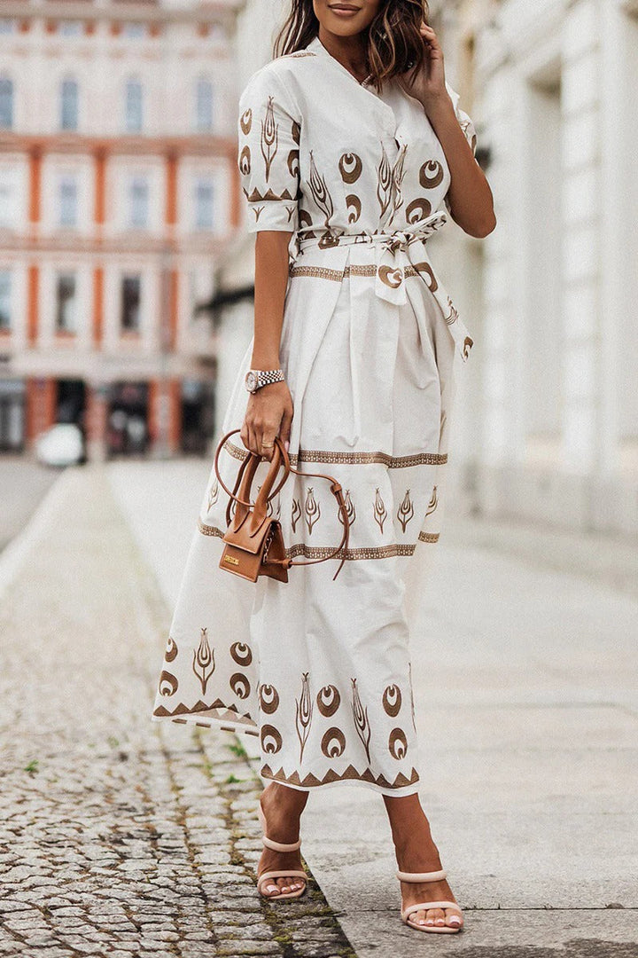 Women's Boho Midi Dress | Printed Belted