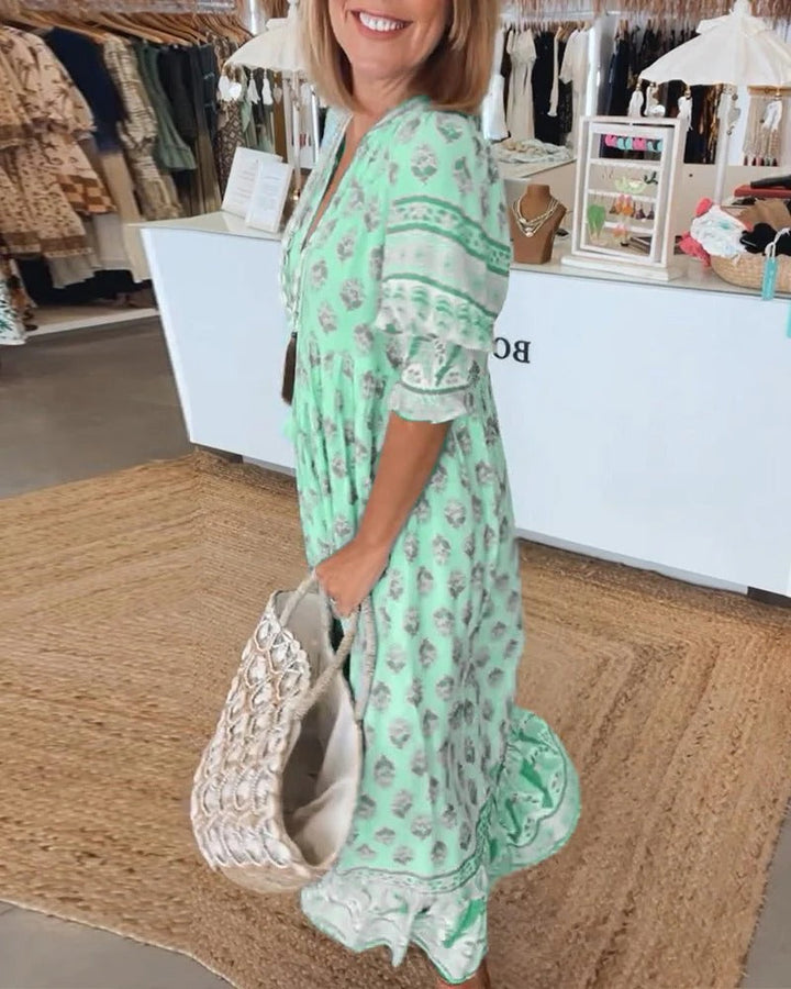 Women's Boho Dress | Tiered Maxi Ruffle Sleeve