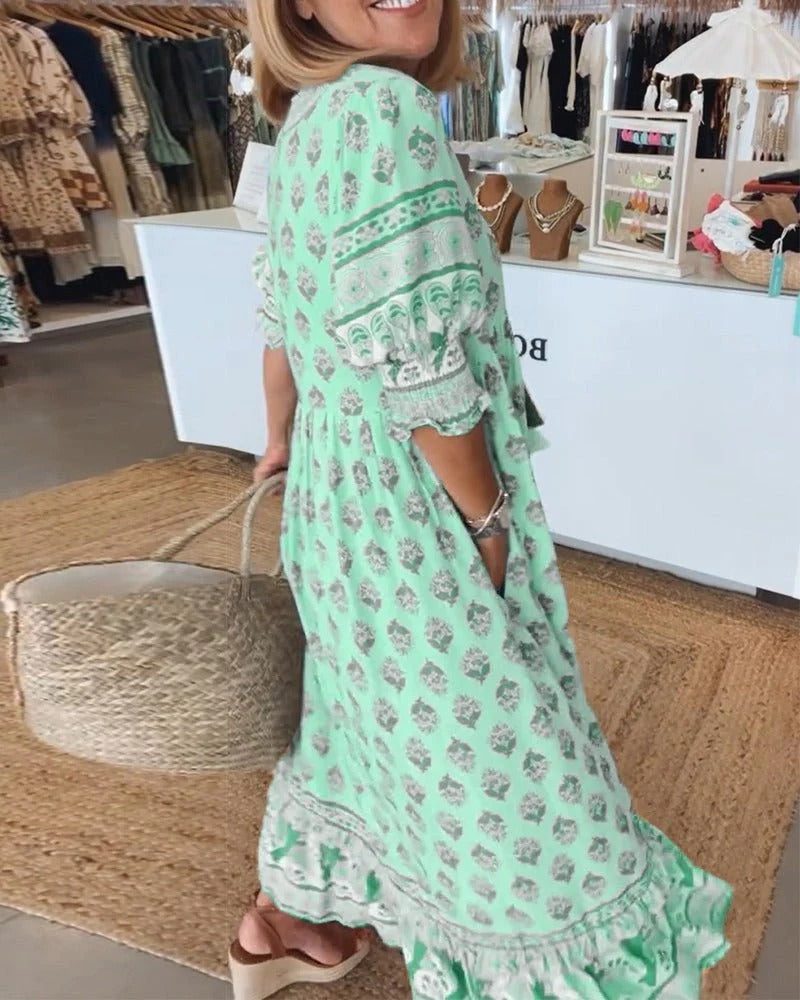 Women's Boho Dress | Tiered Maxi Ruffle Sleeve