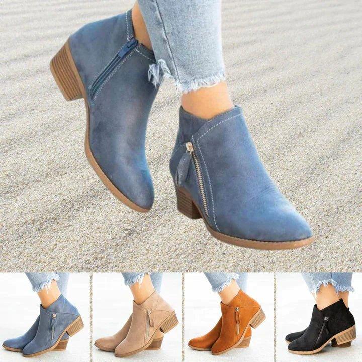 Boots For Women |  Ankle Block Heel Side Zip