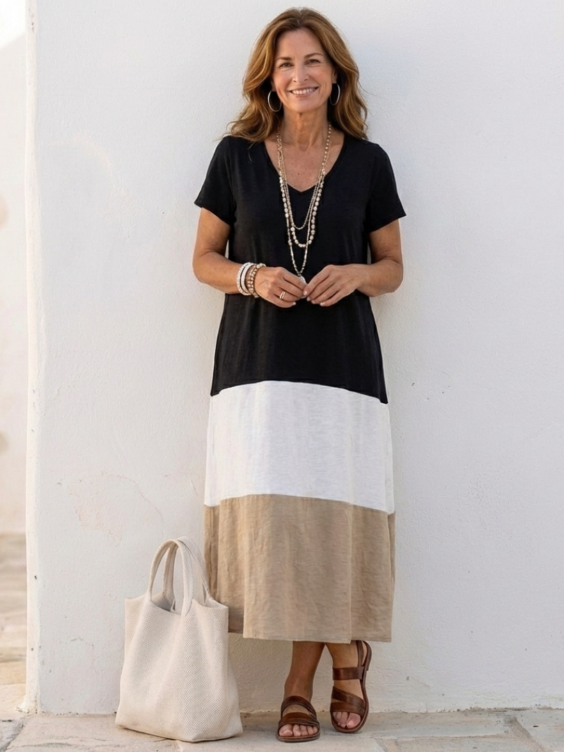 Women's Midi Sundress | V-Neck Colorblock