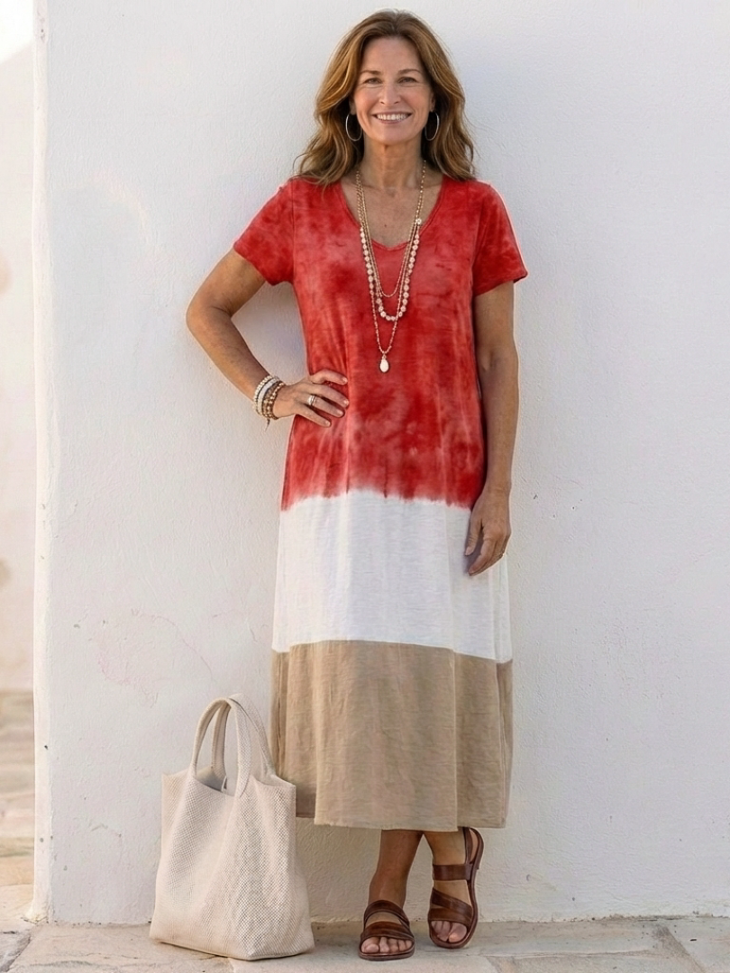Women's Midi Sundress | V-Neck Colorblock