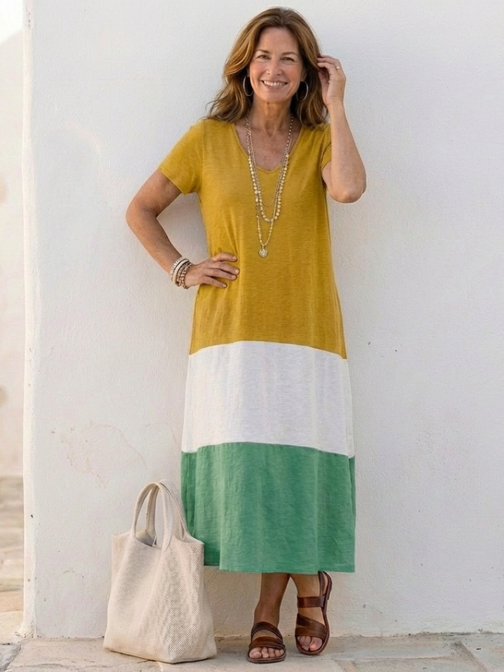 Women's Midi Sundress | V-Neck Colorblock