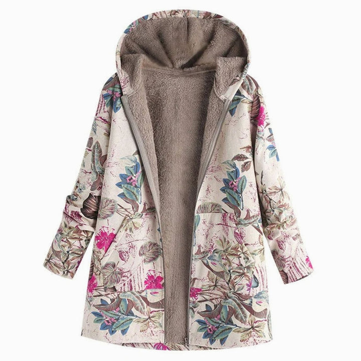 Jacqueline | Women's Fleece-Lined Hooded Floral Coat Long-Sleeve Zip-Up