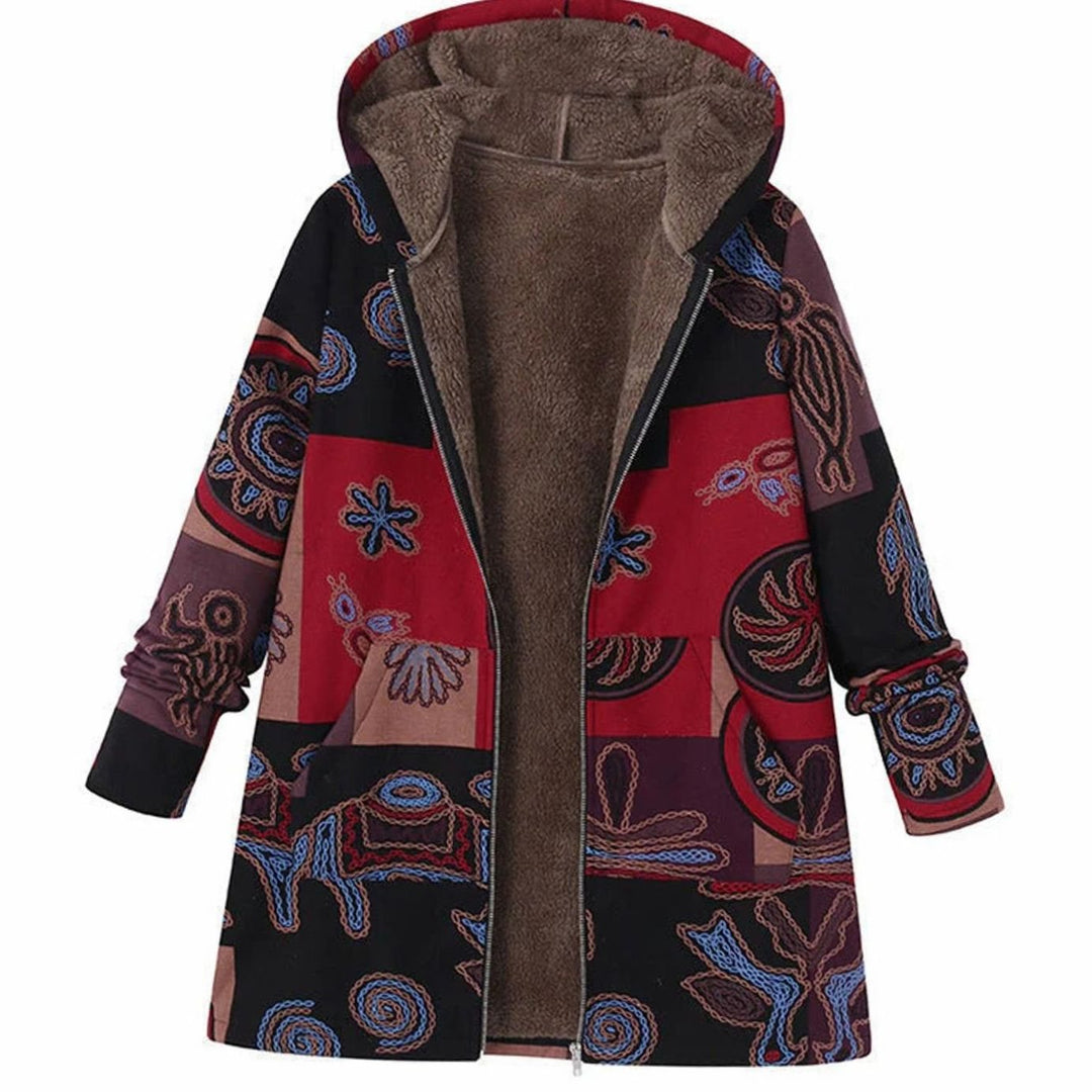Jacqueline | Women's Fleece-Lined Hooded Floral Coat Long-Sleeve Zip-Up