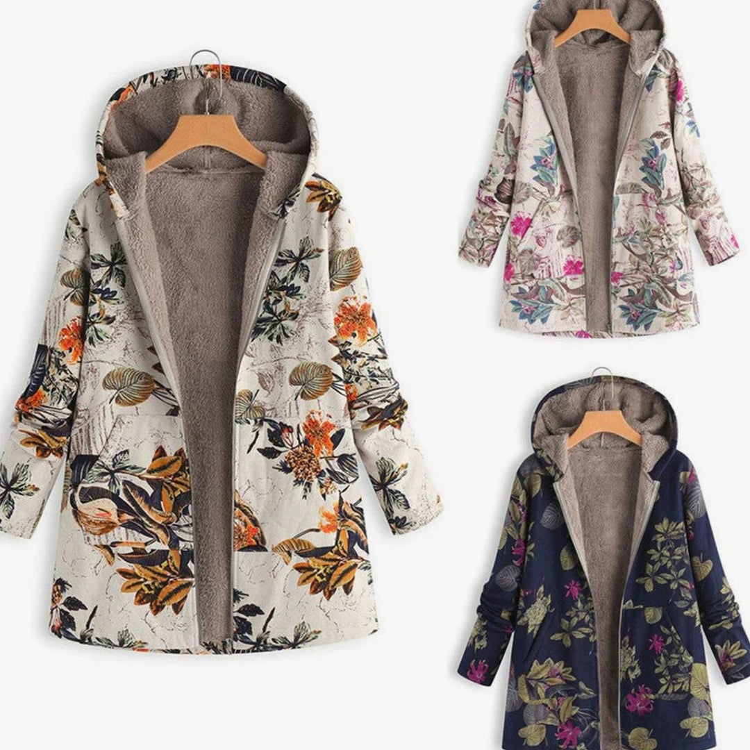 Jacqueline | Women's Fleece-Lined Hooded Floral Coat Long-Sleeve Zip-Up