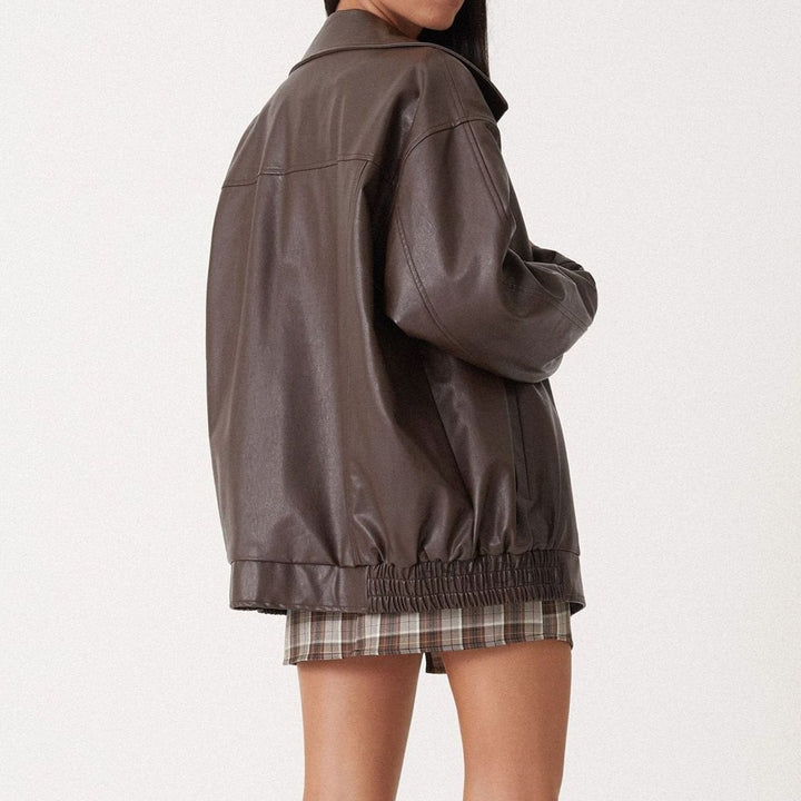 Jade | Women's Oversized Faux Leather Zip-Up Trendy Jacket