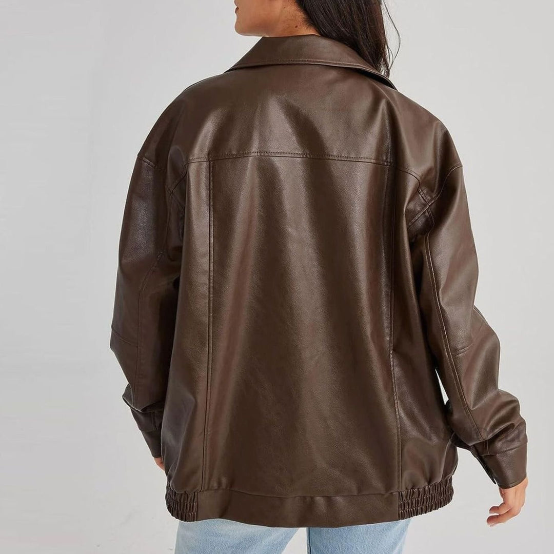 Jade | Women's Oversized Faux Leather Zip-Up Trendy Jacket