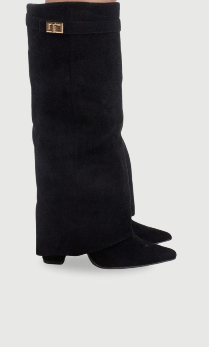 Jane | Women's Suede Knee-High Fold-Over Buckle Thigh-High Boots