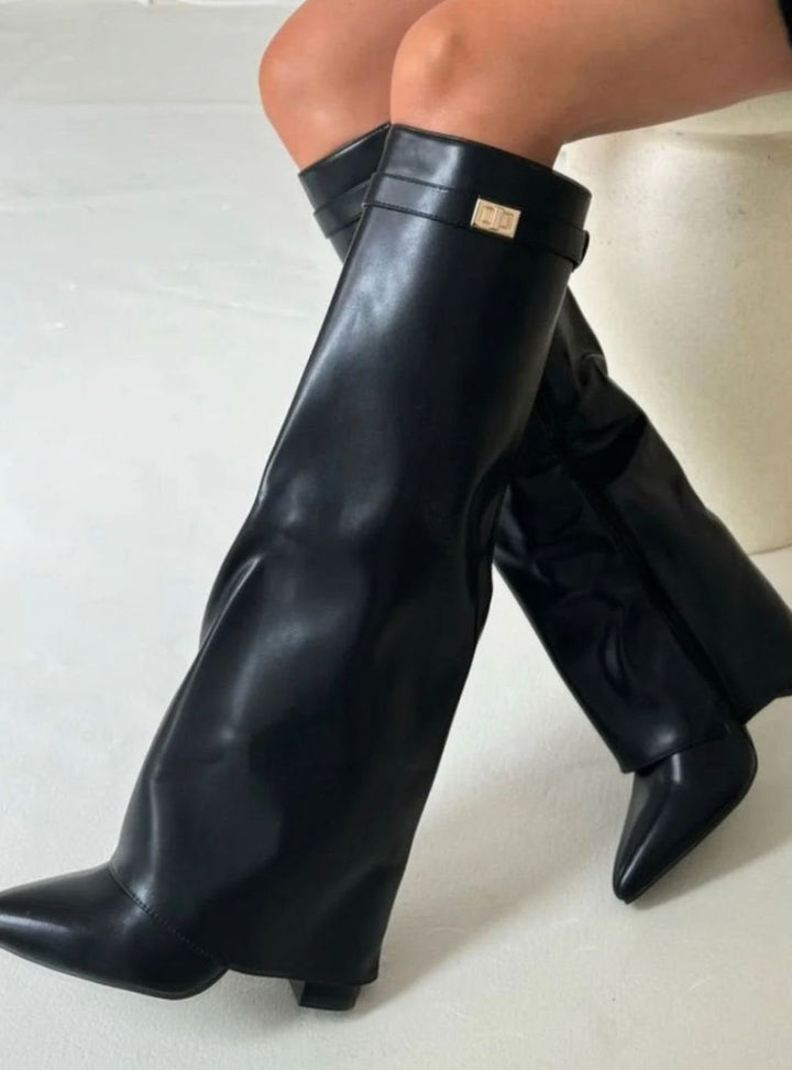 Jane | Women's Suede Knee-High Fold-Over Buckle Thigh-High Boots
