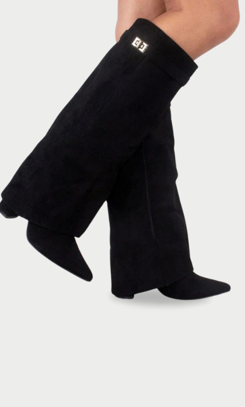 Jane | Women's Suede Knee-High Fold-Over Buckle Thigh-High Boots