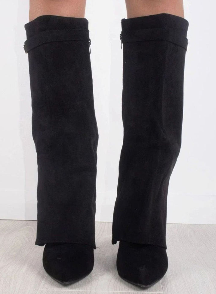 Jane | Women's Suede Knee-High Fold-Over Buckle Thigh-High Boots