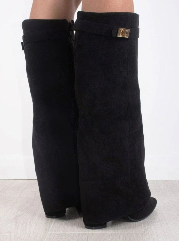 Jane | Women's Suede Knee-High Fold-Over Buckle Thigh-High Boots