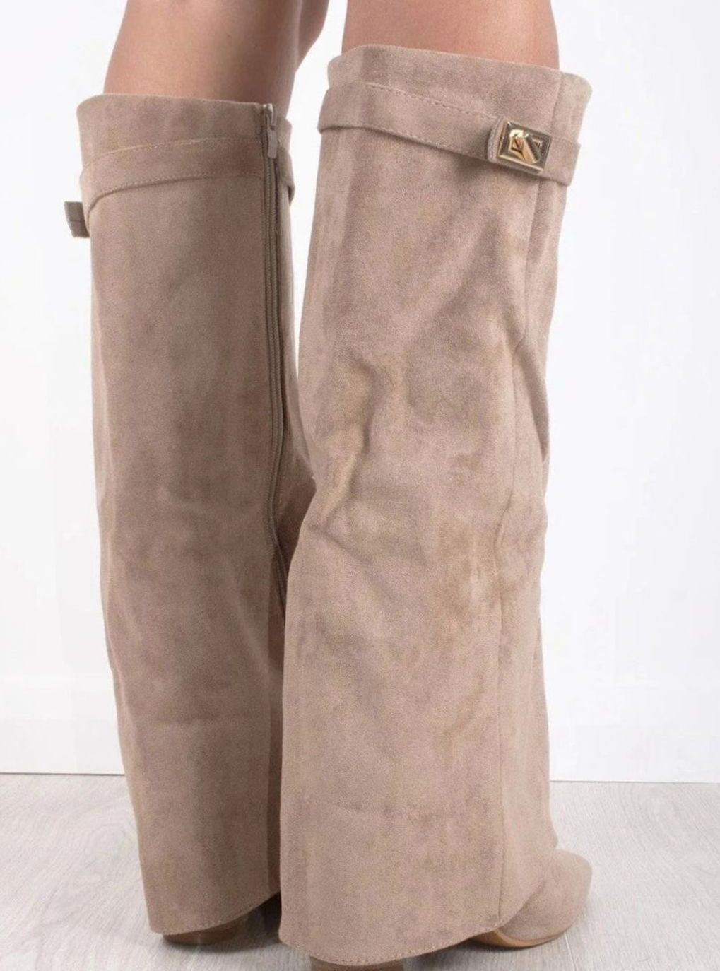 Jane | Women's Suede Knee-High Fold-Over Buckle Thigh-High Boots