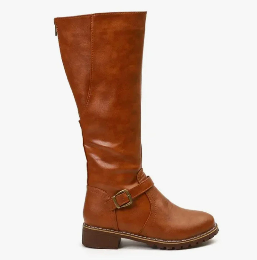 Jasmine | Women's Knee-High Block-Heel Buckle Strap Leather Boots