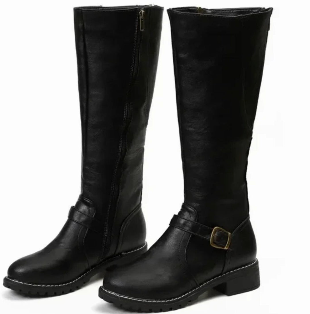 Jasmine | Women's Knee-High Block-Heel Buckle Strap Leather Boots