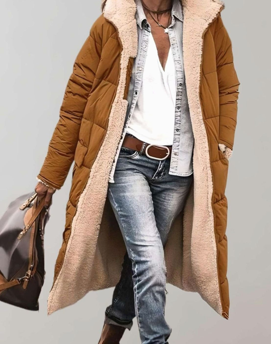 Jenna | Women's Fleece-Lined Long Quilted Coat Hooded Puffer Jacket