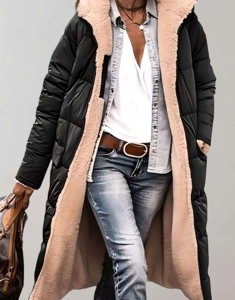 Jenna | Women's Fleece-Lined Long Quilted Coat Hooded Puffer Jacket