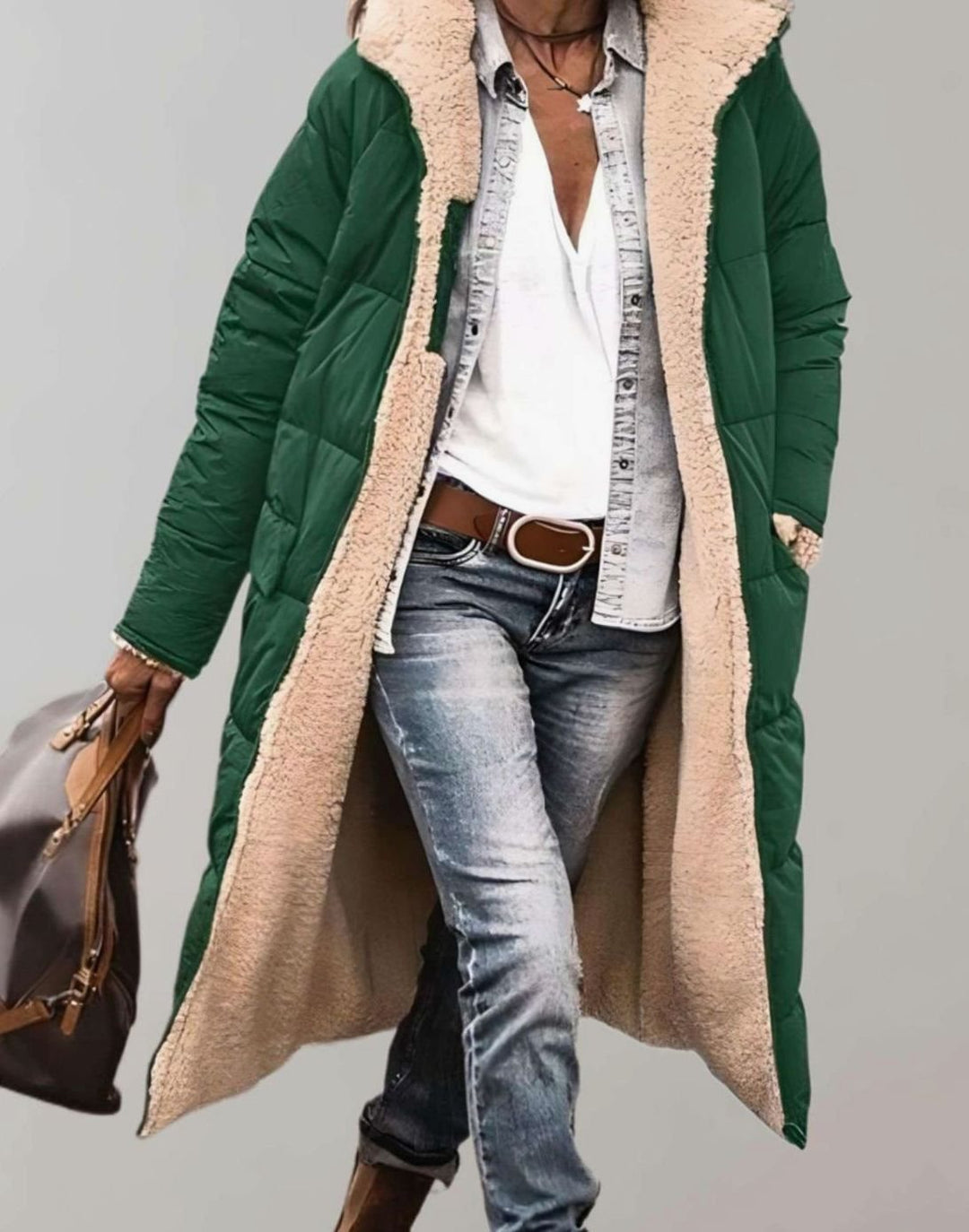 Jenna | Women's Fleece-Lined Long Quilted Coat Hooded Puffer Jacket
