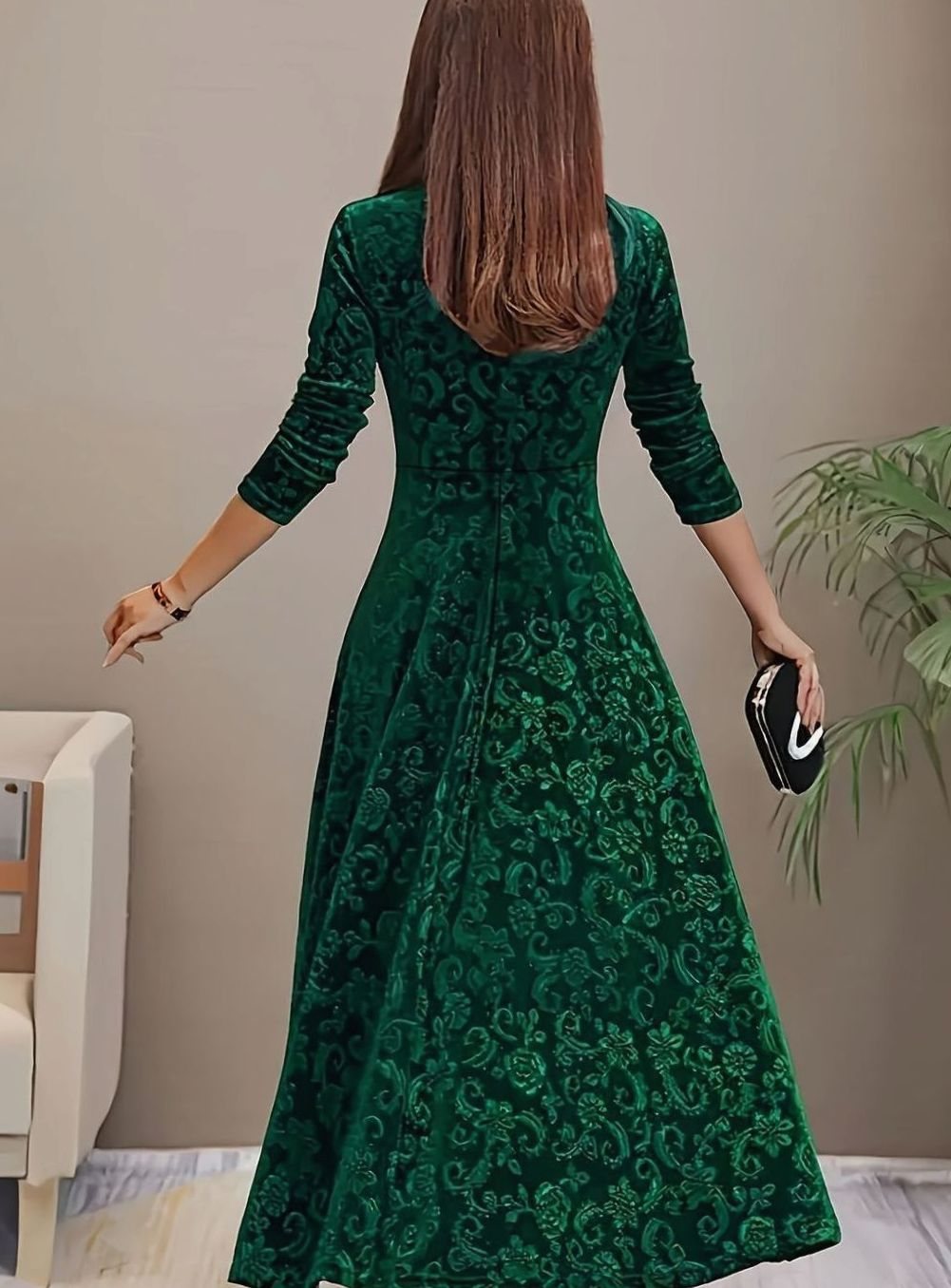 Jessica | Women's Square Neck Velvet Floral Embossed Party Dress