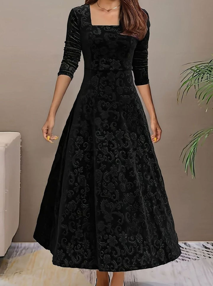 Jessica | Women's Square Neck Velvet Floral Embossed Party Dress