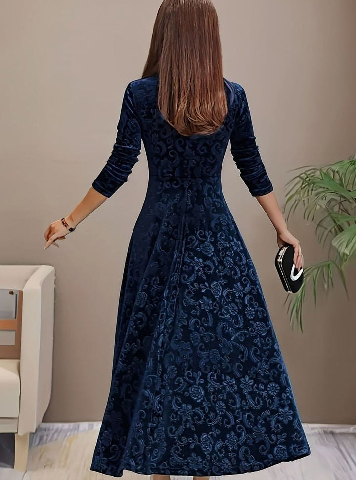 Jessica | Women's Square Neck Velvet Floral Embossed Party Dress