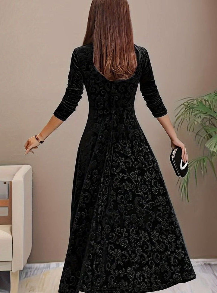 Jessica | Women's Square Neck Velvet Floral Embossed Party Dress