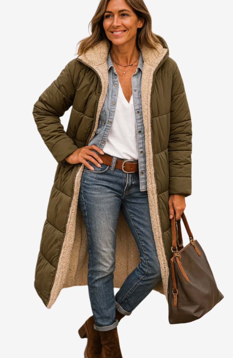 Jillian | Women's Long Quilted Sherpa-Lined Hooded Winter Coat