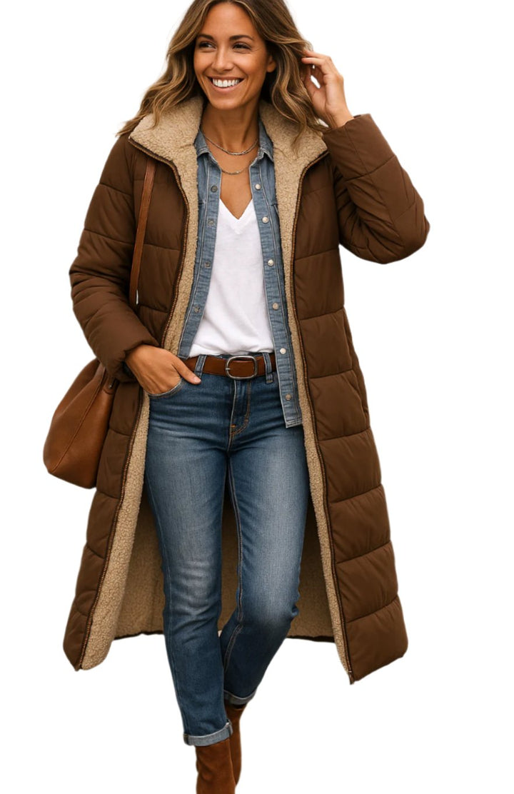 Jillian | Women's Long Quilted Sherpa-Lined Hooded Winter Coat