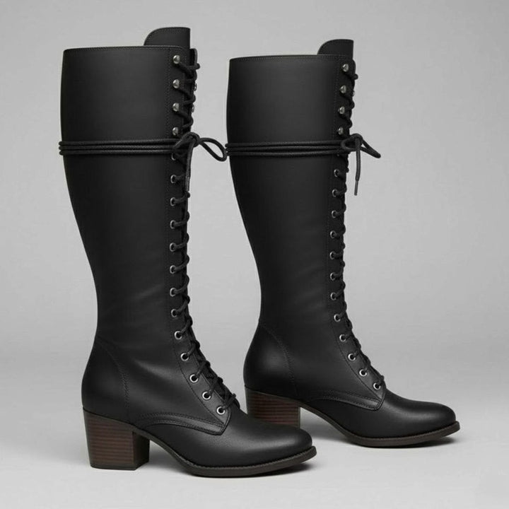 Jocelyn | Women's Lace-Up Block Heel Studded Knee-High Boots