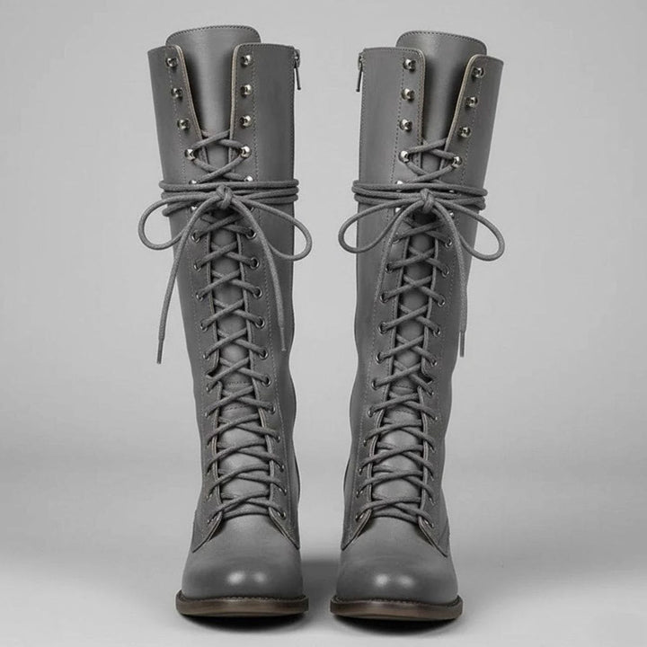 Jocelyn | Women's Lace-Up Block Heel Studded Knee-High Boots