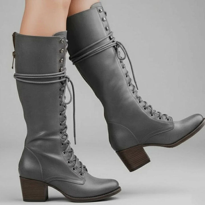 Jocelyn | Women's Lace-Up Block Heel Studded Knee-High Boots