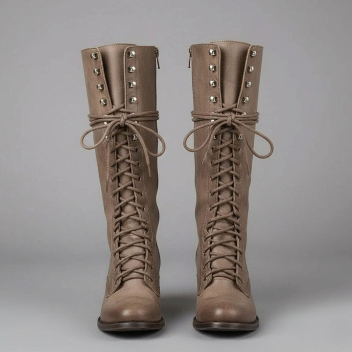 Jocelyn | Women's Lace-Up Block Heel Studded Knee-High Boots