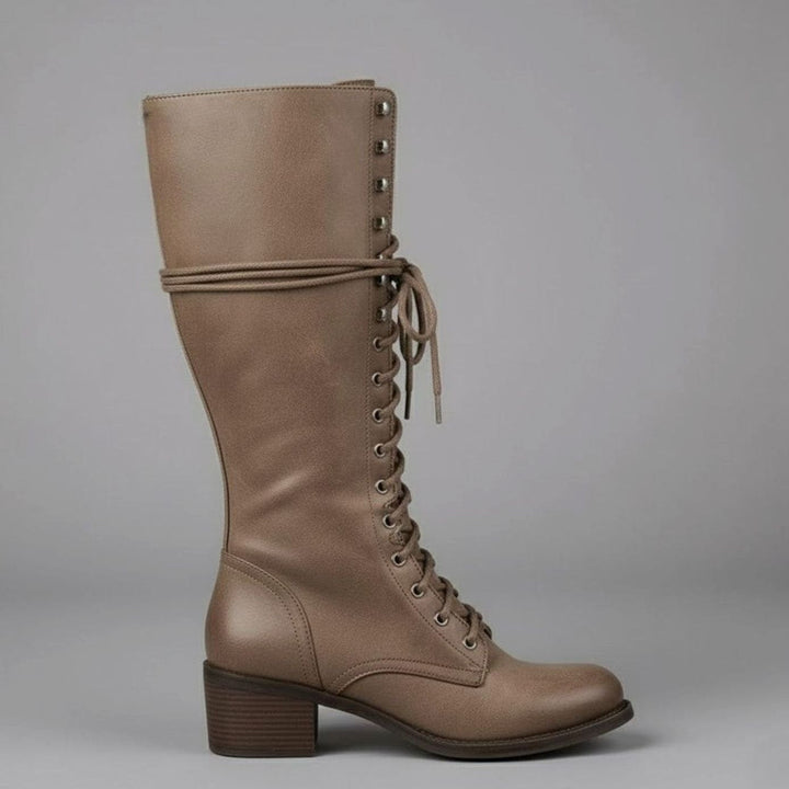Jocelyn | Women's Lace-Up Block Heel Studded Knee-High Boots