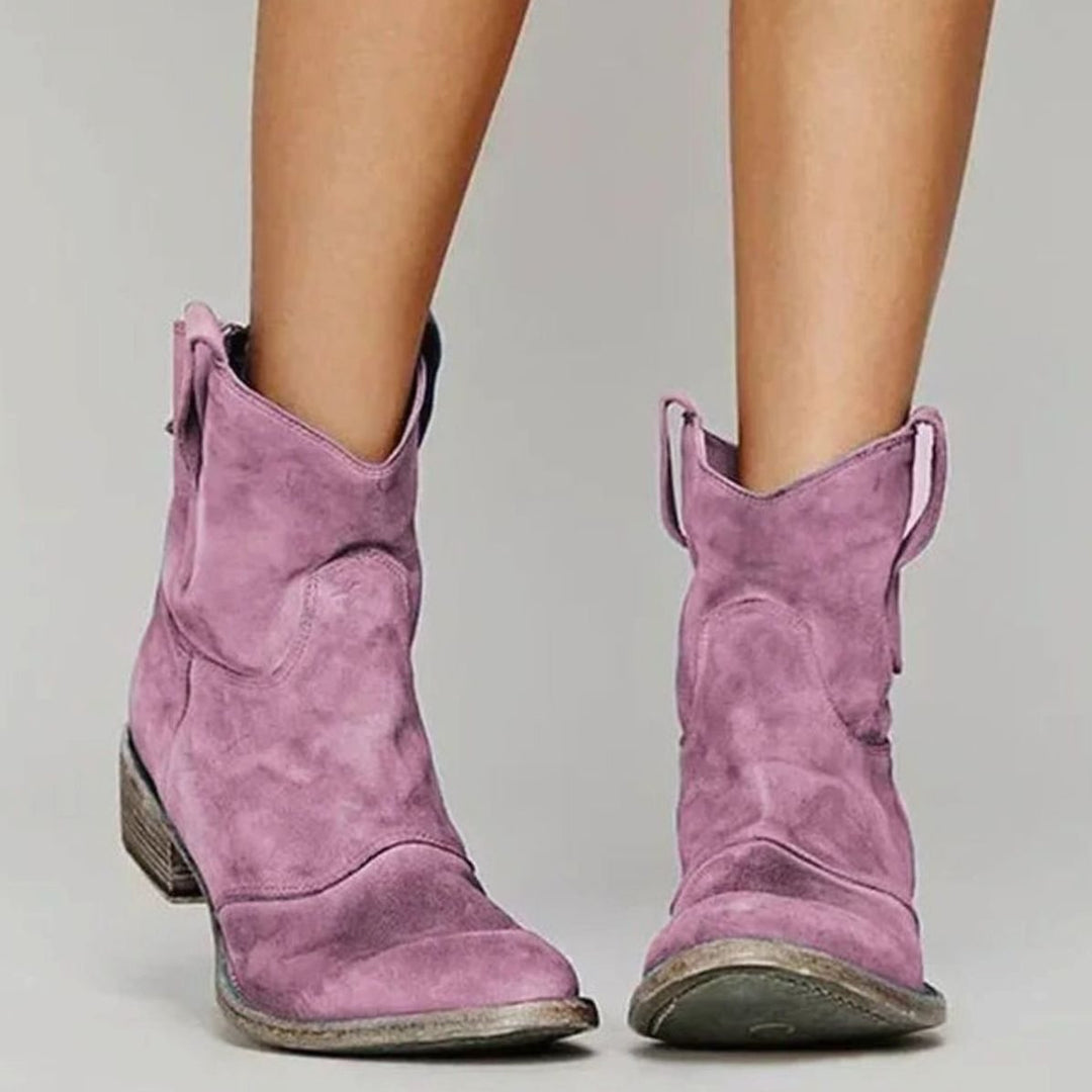 Josephine | Women's Vintage Western Suede Slip-On Ankle Boots