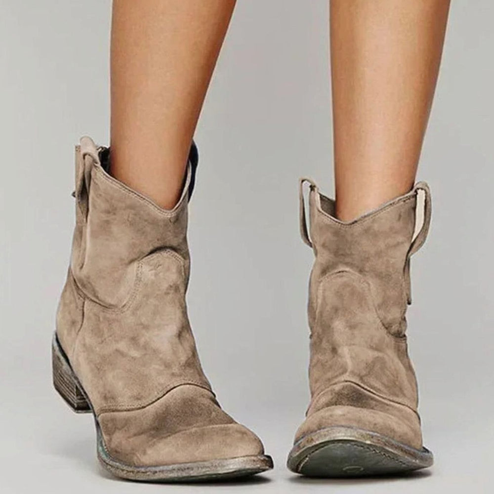 Josephine | Women's Vintage Western Suede Slip-On Ankle Boots