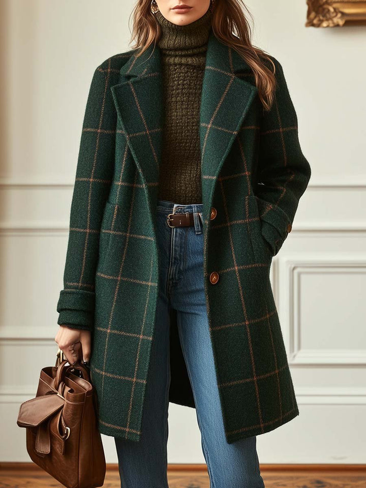Women's Coat | Check Longline Button Front Lapel