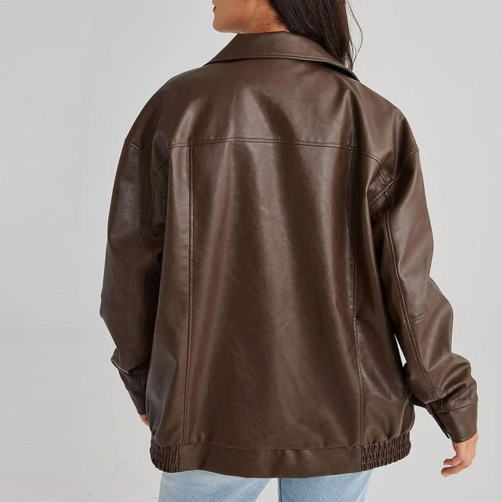 Juniper | Women's Oversized Relaxed-Fit Zip-Up Faux Leather Trendy Jacket