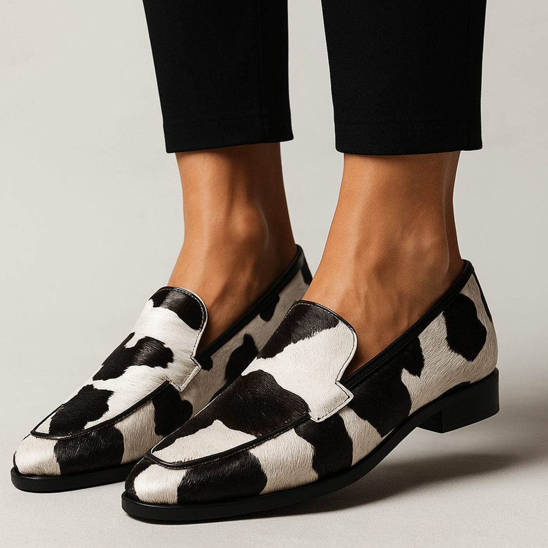 Kaitlyn | Women's Cow-Print Pointed-Toe Slip-On Modern Loafers