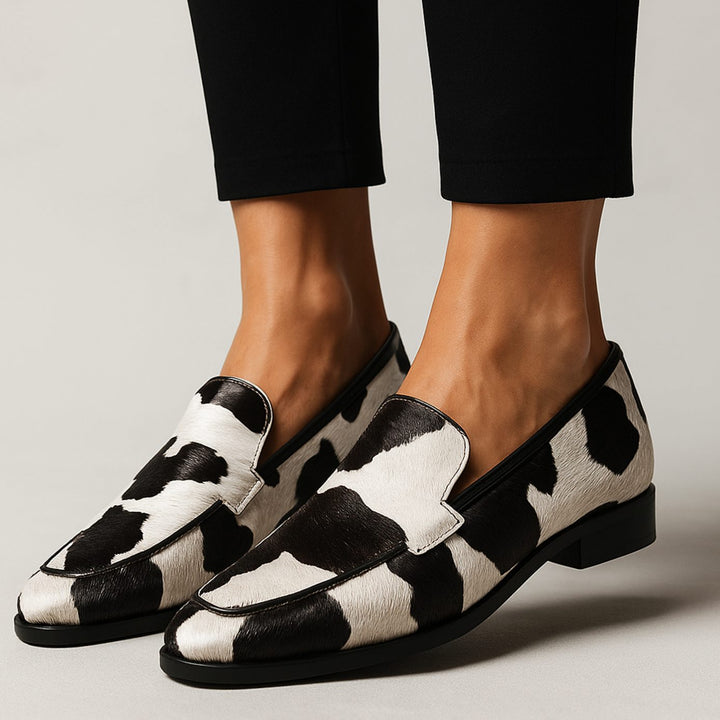 Kaitlyn | Women's Cow-Print Pointed-Toe Slip-On Modern Loafers