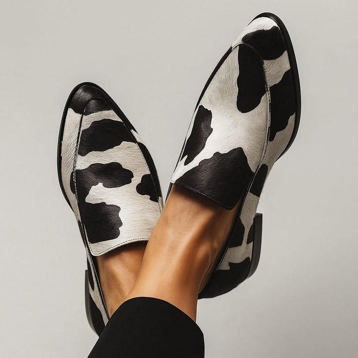 Kaitlyn | Women's Cow-Print Pointed-Toe Slip-On Modern Loafers