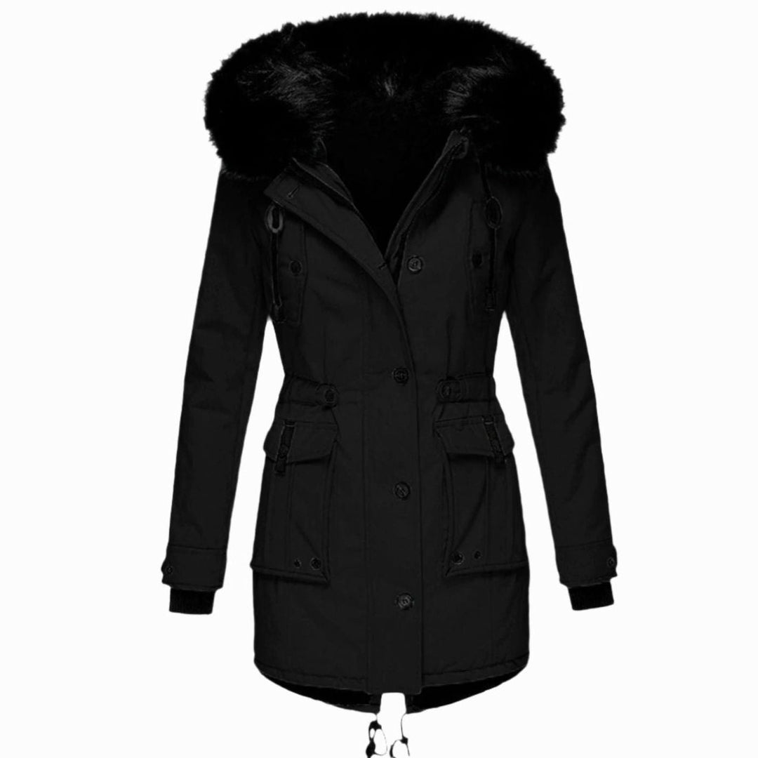 Karen | Women's Thick Faux Fur Hooded Drawstring Waist Parka Coat