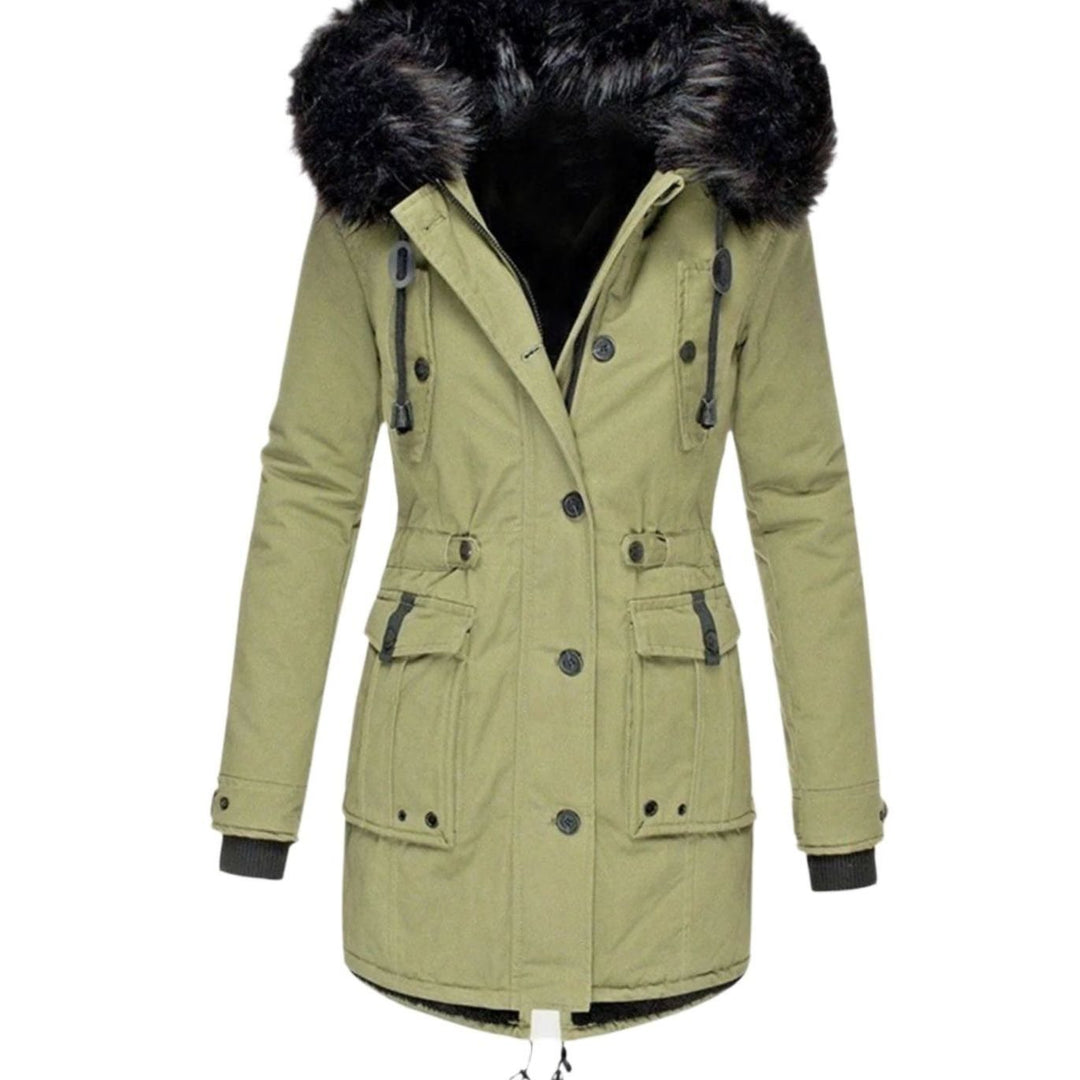 Karen | Women's Thick Faux Fur Hooded Drawstring Waist Parka Coat