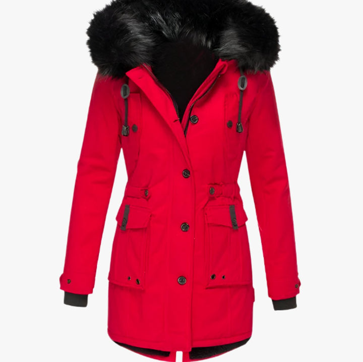 Karen | Women's Thick Faux Fur Hooded Drawstring Waist Parka Coat