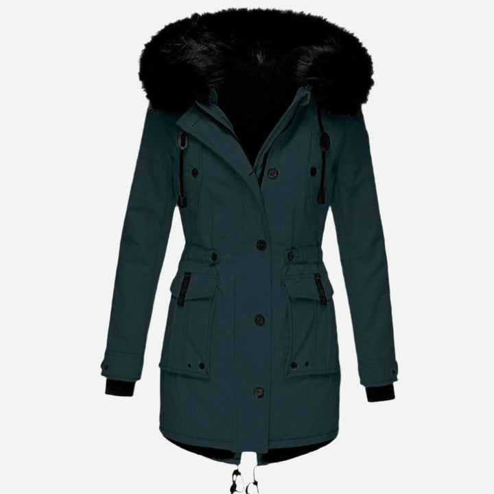 Karen | Women's Thick Faux Fur Hooded Drawstring Waist Parka Coat