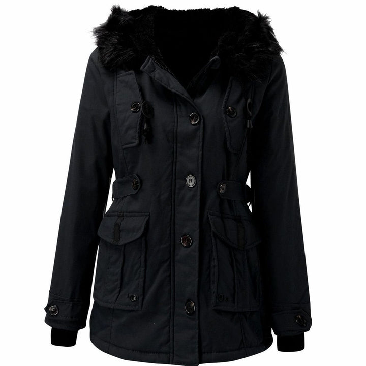 Karen | Women's Thick Faux Fur Hooded Drawstring Waist Parka Coat