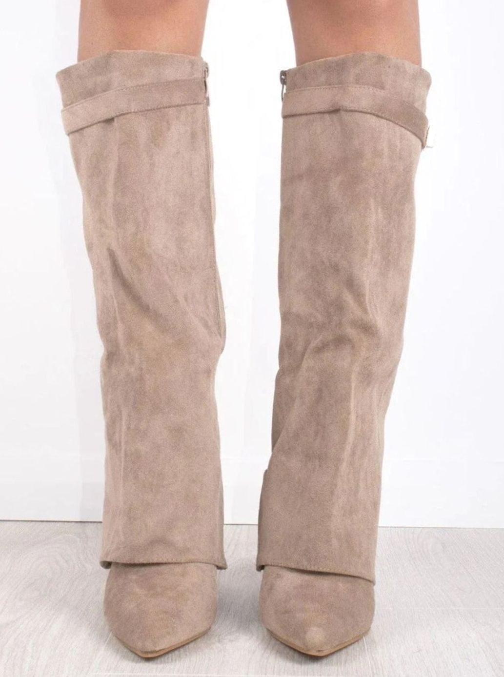 Katherine | Women's Suede Thigh-High Boots Gold Buckle Pointed Toe